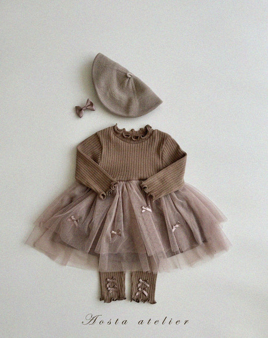 Camellia Ribbon Brown Tulle Dress | 2/3Y