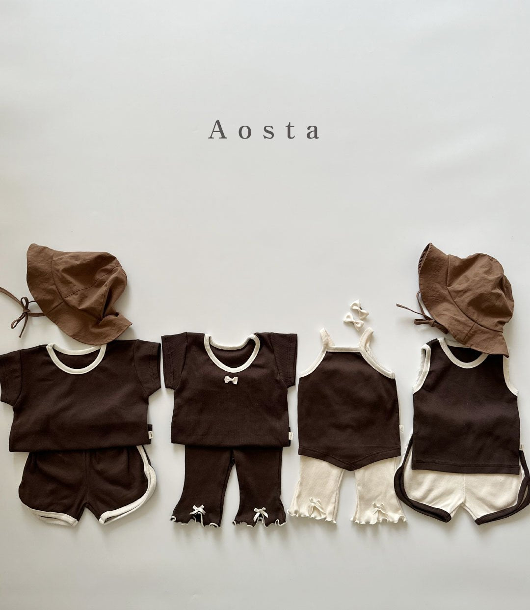 Brown Ribbed Tee | 1-2Y
