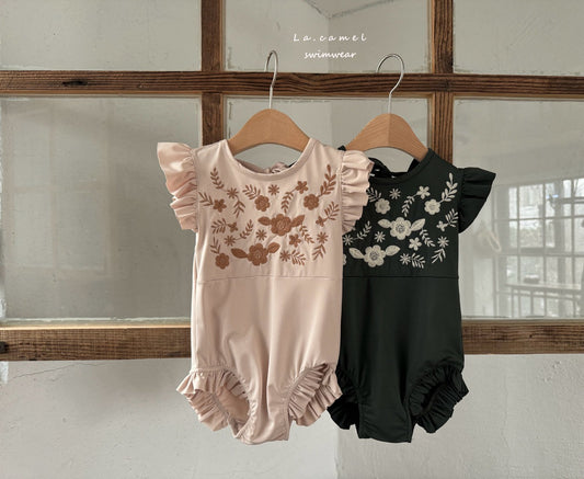 Suzy Embroidered Swimsuit | Beige in 2/3Y