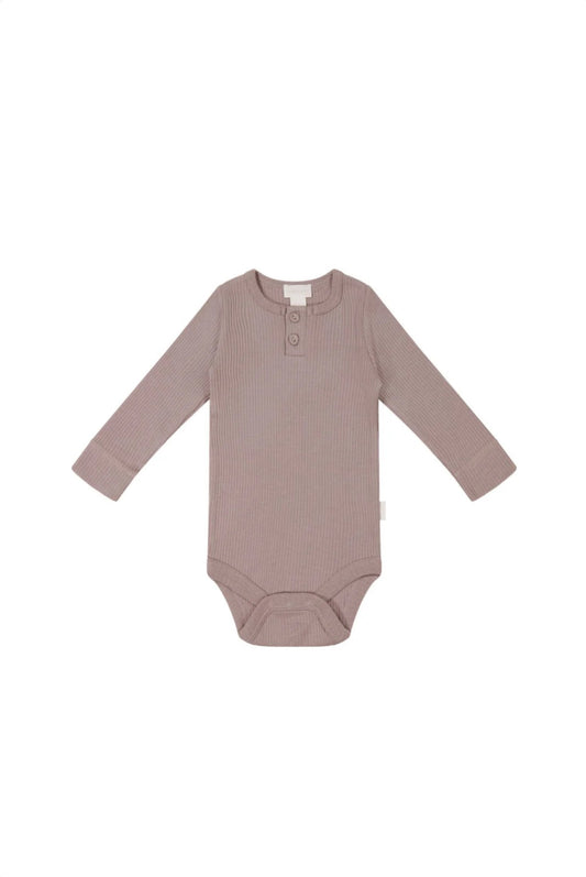 Organic Cotton Modal Long Sleeve Bodysuit - Mauve Shadow | 2YR