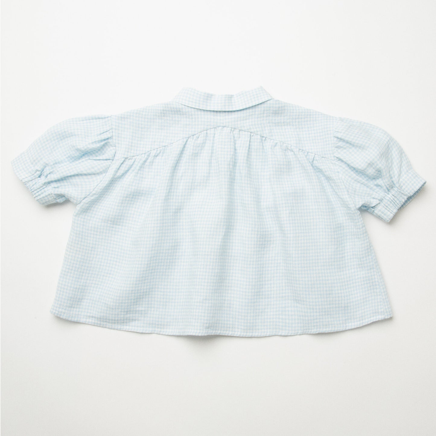 Duck, Duck, Goose Blouse | Baby Blue & Milk Mini Check Linen in 18/24M