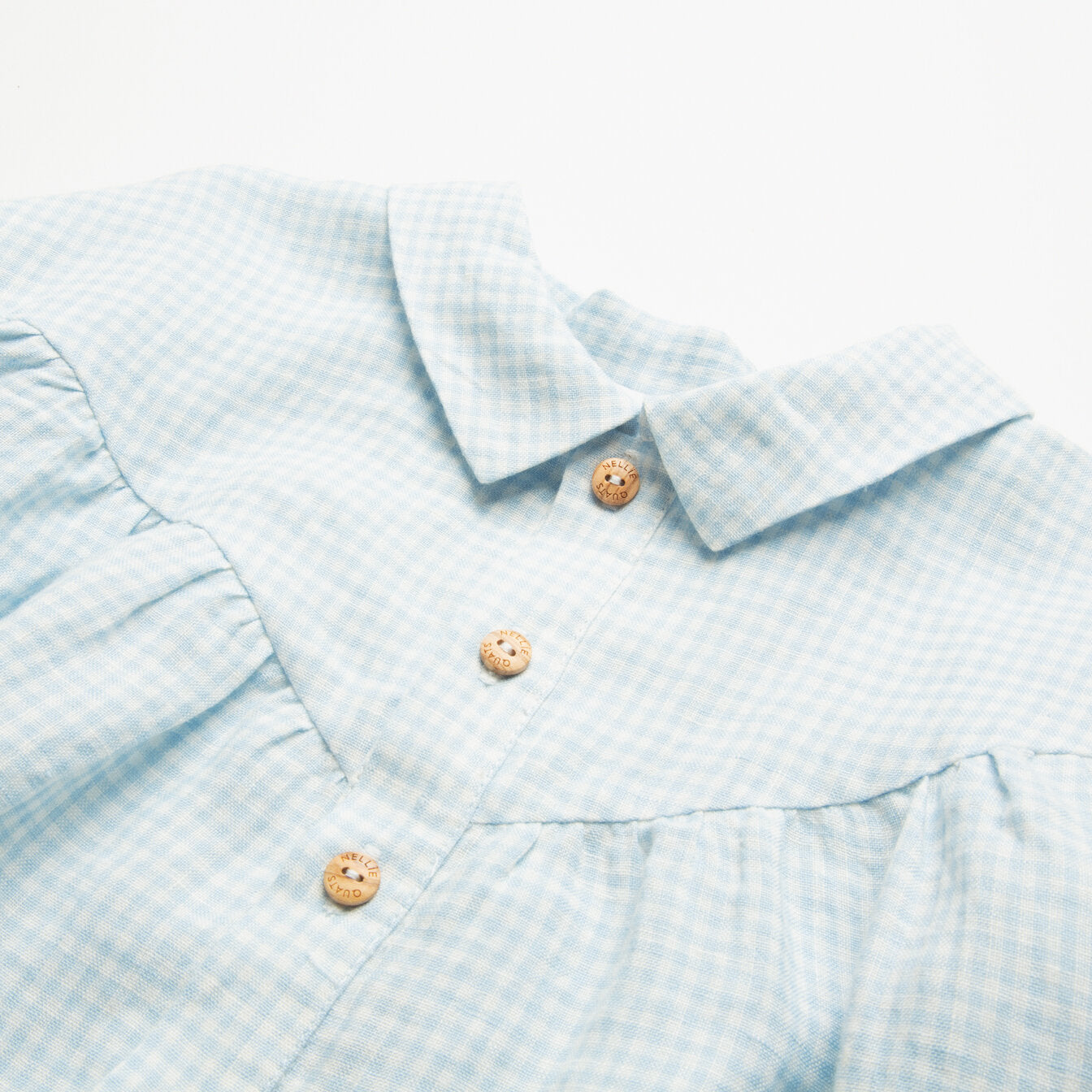 Duck, Duck, Goose Blouse | Baby Blue & Milk Mini Check Linen in 18/24M
