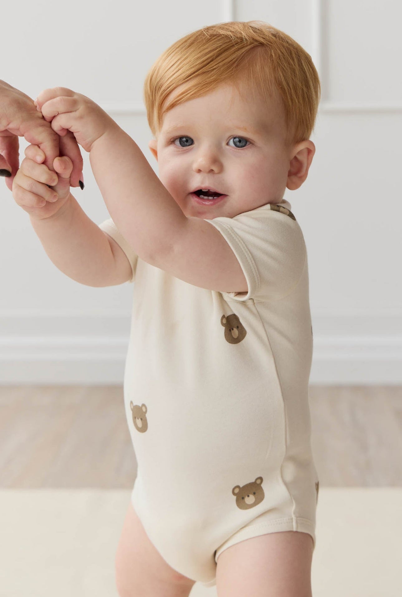 Organic Cotton Hudson Short Sleeve Bodysuit - Bobbie Bear Tofu in 1YR