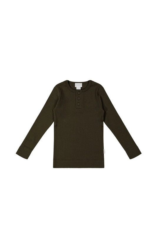 Organic Cotton Modal Long Sleeve Henley - Bistre