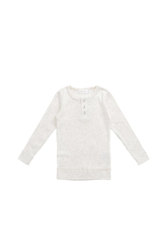 Organic Cotton Modal Long Sleeve Henley - Oatmeal Marle