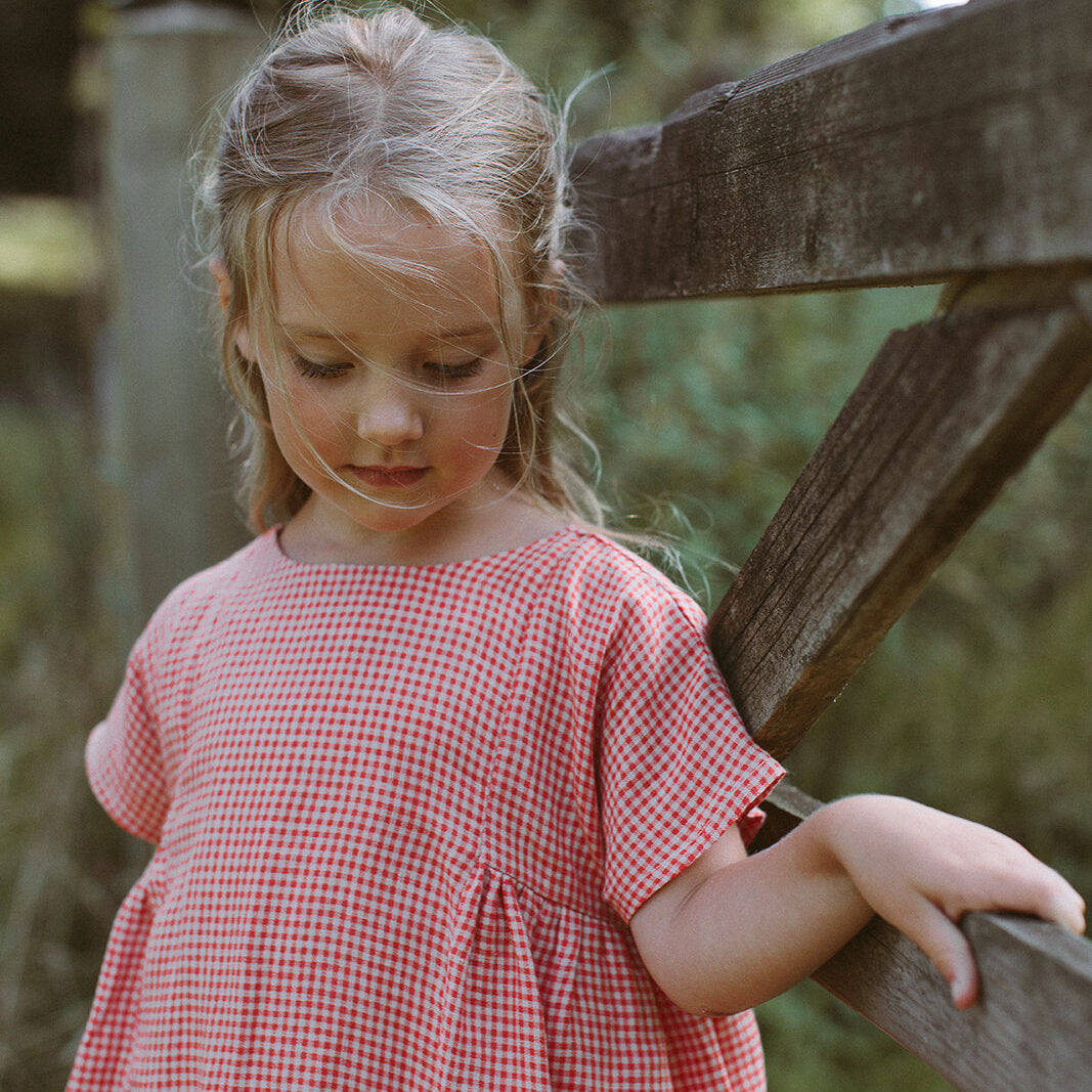 Ring O'Roses Dress| Strawberry & Oat Mini Check Linen in 18/24M