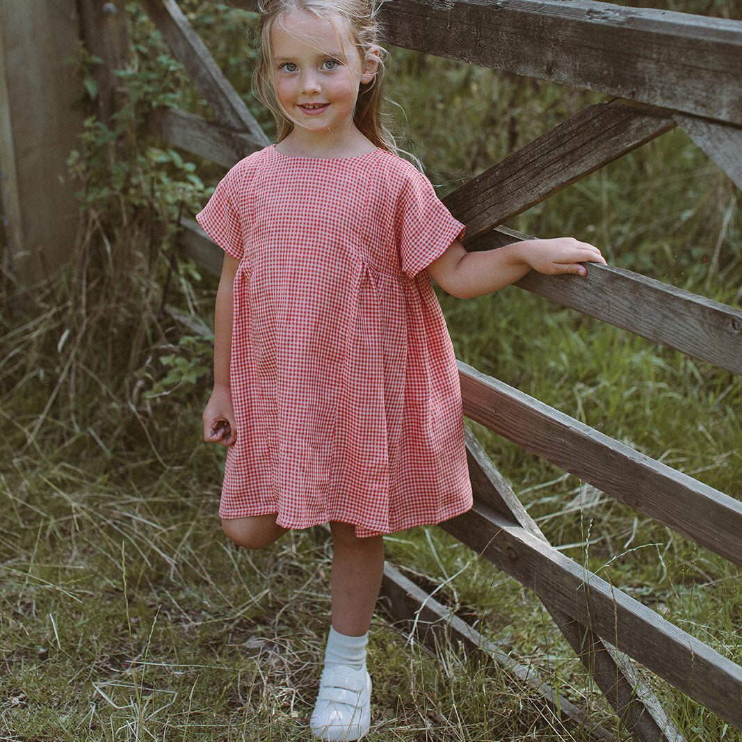 Ring O'Roses Dress| Strawberry & Oat Mini Check Linen in 18/24M