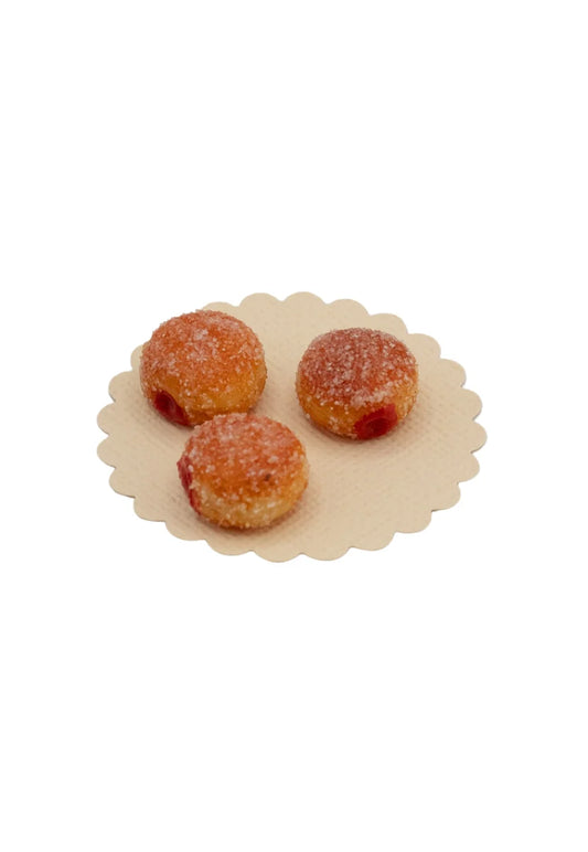 Miniature Jam Donuts on a Paper Doily | Three Pieces
